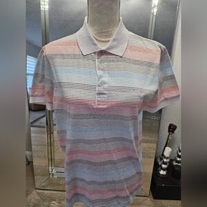 Hugo Boss Green Label Men's White Polo With Multicolor Stripes Sz M